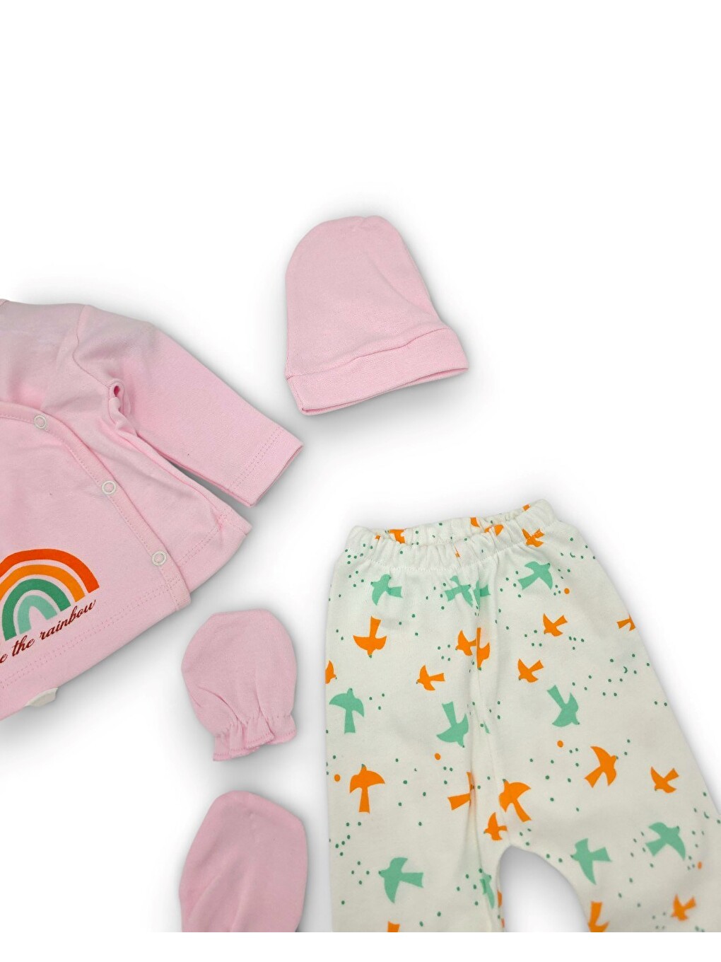 Pembe Kız Bebek 5'li Desenli Hastane Çıkışı Zıbın Seti-4