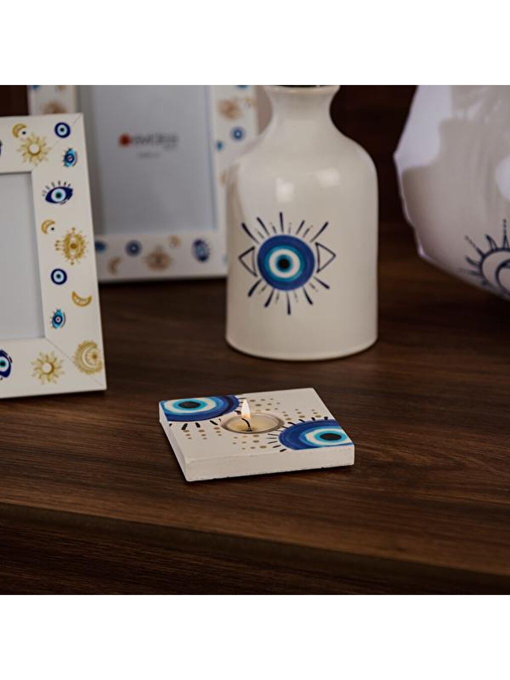 Karışık Deco Totemic Tealight Mum Ve Mumluk - Renkli - 10x10 cm-4