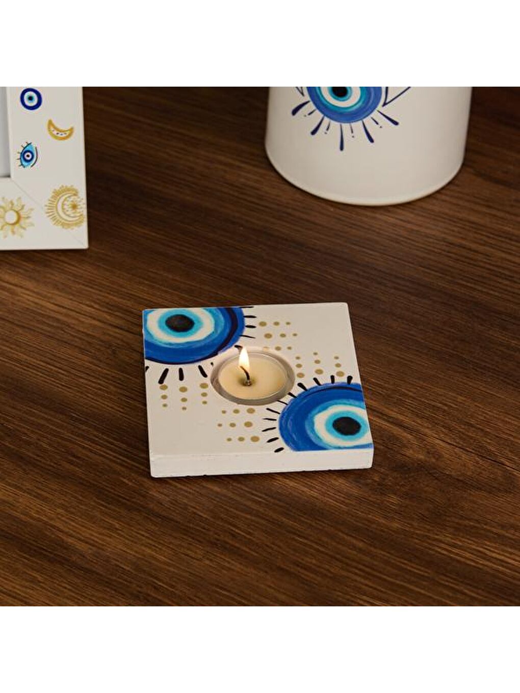 Karışık Deco Totemic Tealight Mum Ve Mumluk - Renkli - 10x10 cm-5