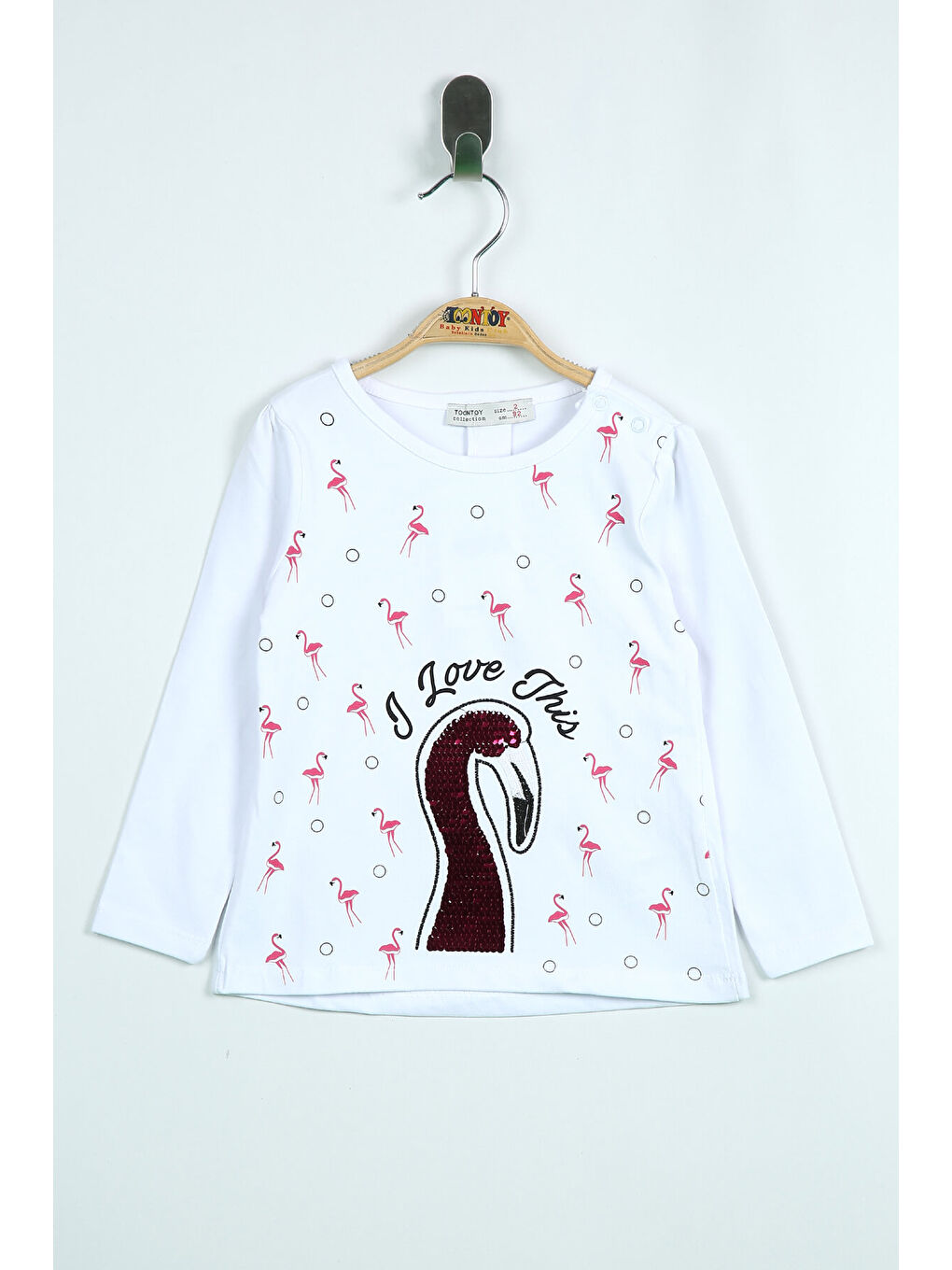 Beyaz Kız Bebek Flamingo Nakışlı T-Shirt
