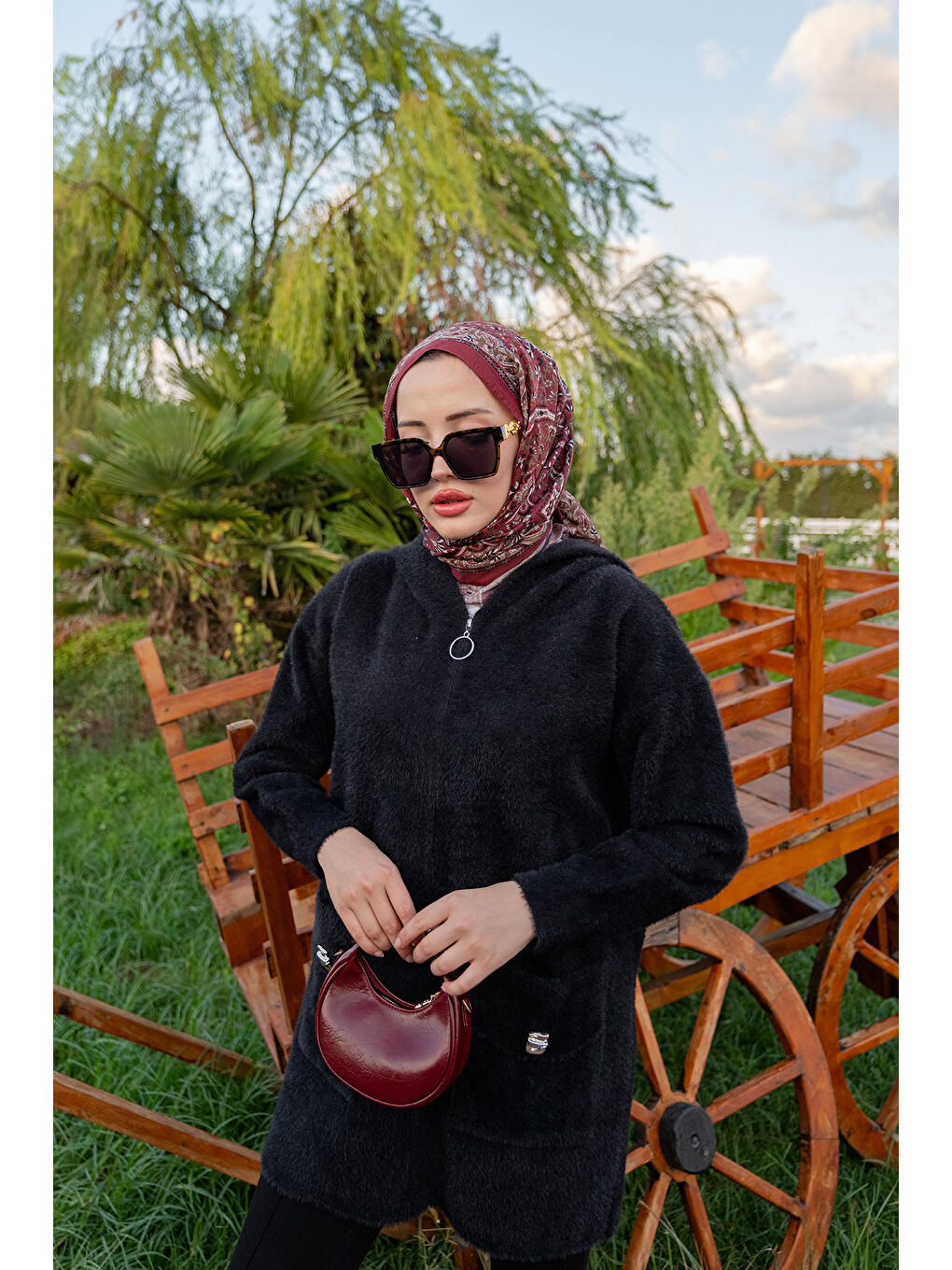 Kadın Fermuarlı Triko Ceket Siyah-2