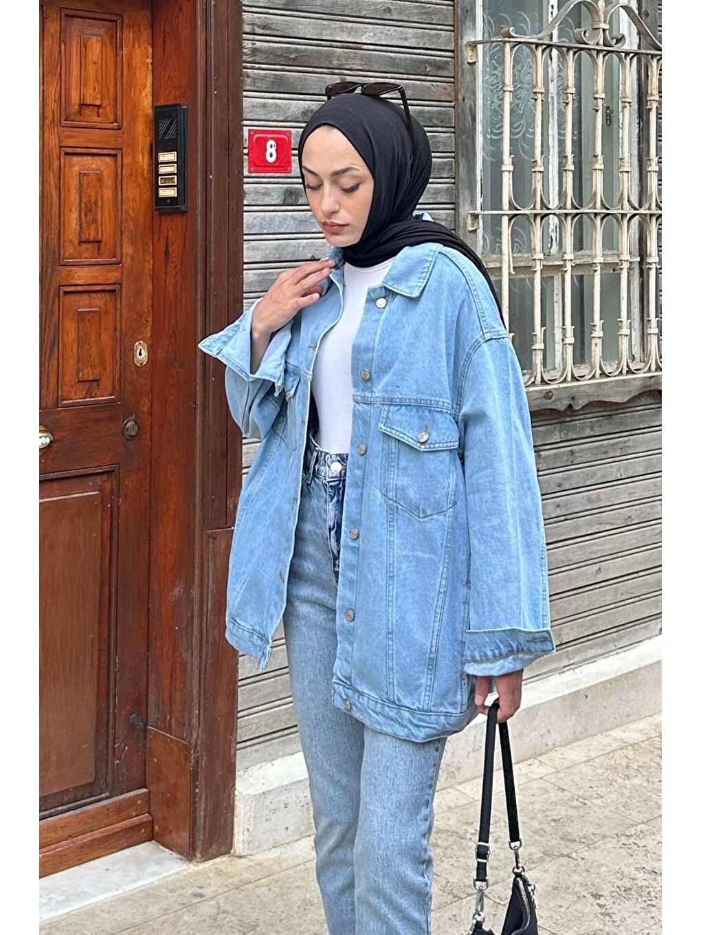 Çift Cepli Oversize Ceket Buz Mavisi-1