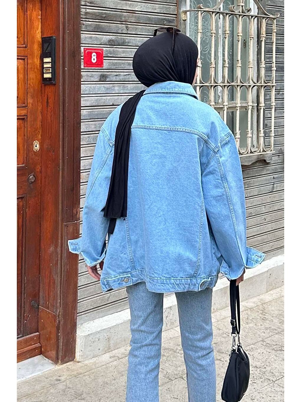 Çift Cepli Oversize Ceket Buz Mavisi-3