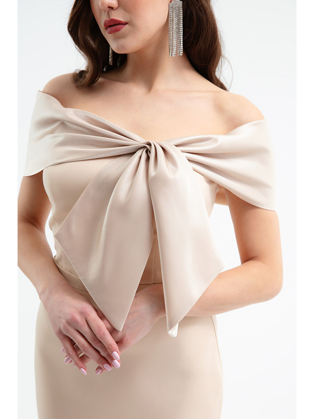 Kadın Bej Yaka Detaylı Söz Nişan Nikah Abiye Elbise-2