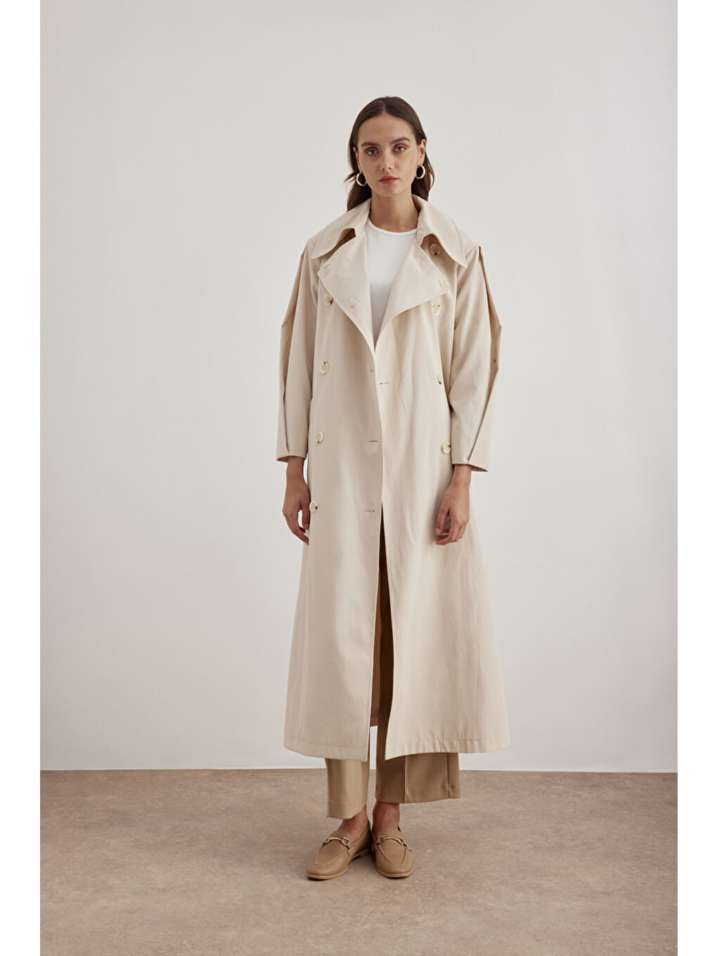 Bej 7183111 Kemer Detaylı Pardösü