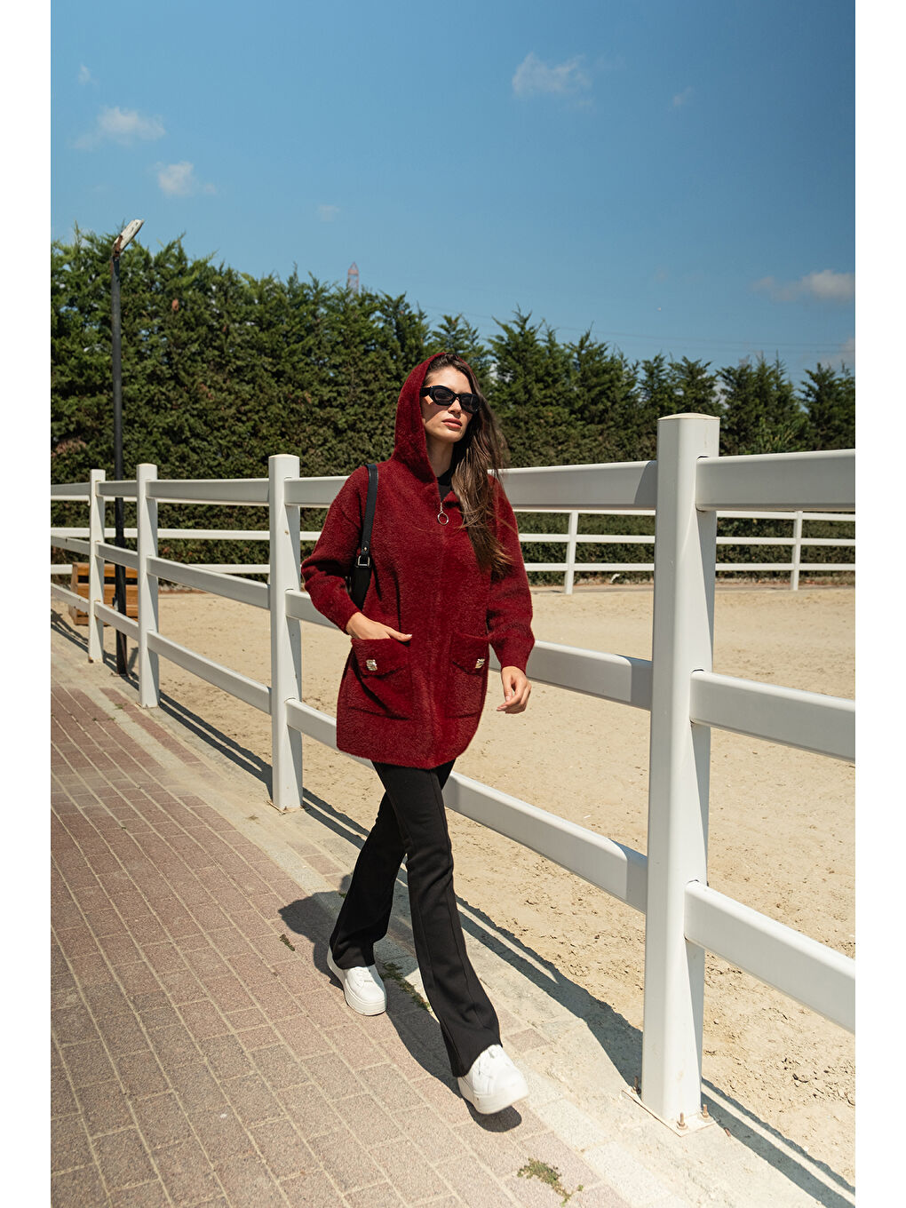 Kadın Fermuarlı Triko Ceket Bordo-1