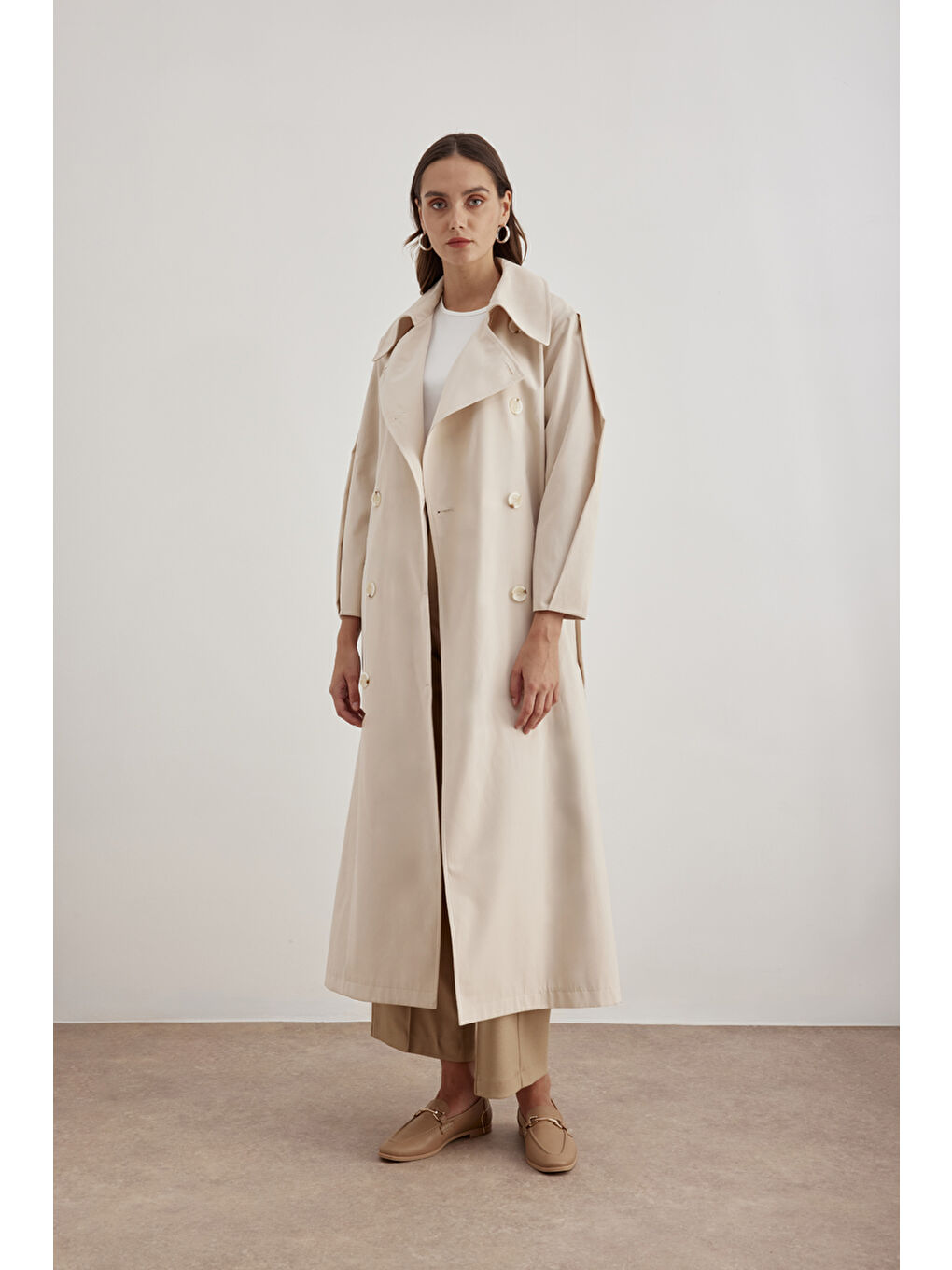 Bej 7183111 Kemer Detaylı Pardösü-1