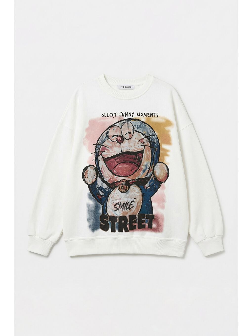 Kadın Beyaz w5 Oversize Baskılı %100 Pamuk Organik Kumaş Sweatshirt-3