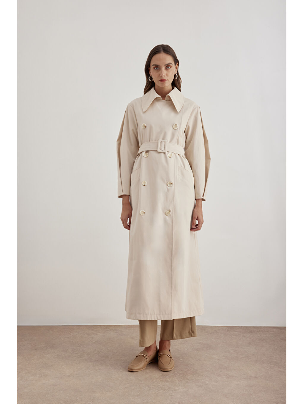 Bej 7183111 Kemer Detaylı Pardösü-2