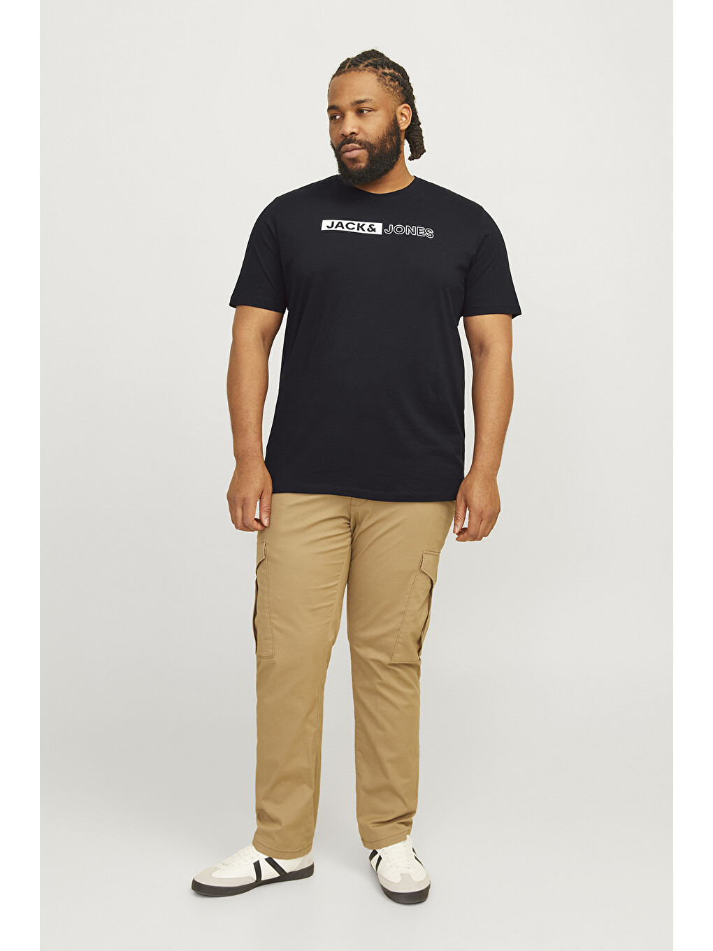 Siyah Plus Jjecorp Büyük Beden %100 Pamuk Slim Fit Bisiklet Yaka Erkek Tişört 12243630-1