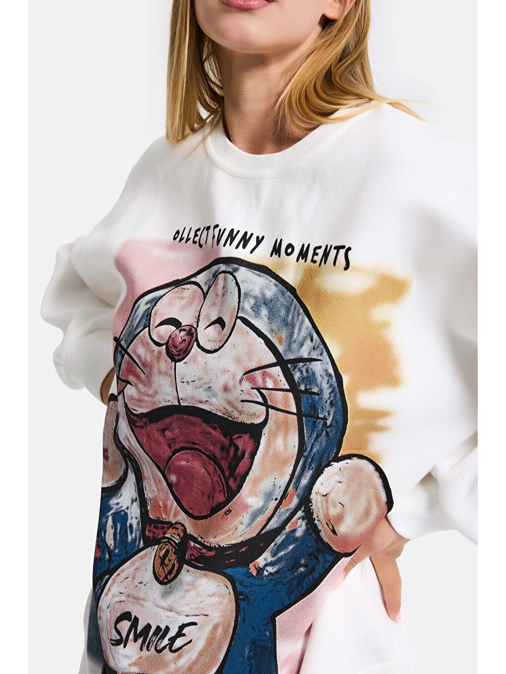 Kadın Beyaz w5 Oversize Baskılı %100 Pamuk Organik Kumaş Sweatshirt-4