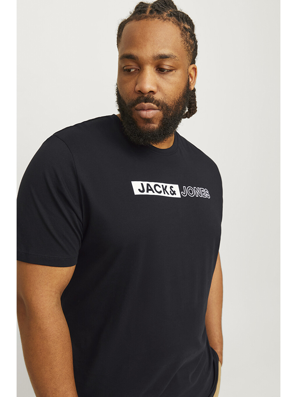 Siyah Plus Jjecorp Büyük Beden %100 Pamuk Slim Fit Bisiklet Yaka Erkek Tişört 12243630-2