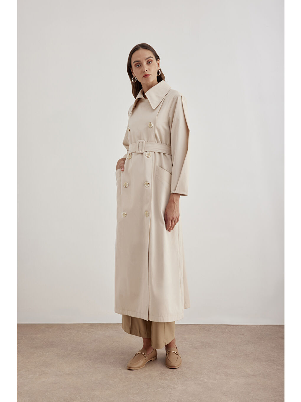 Bej 7183111 Kemer Detaylı Pardösü-3