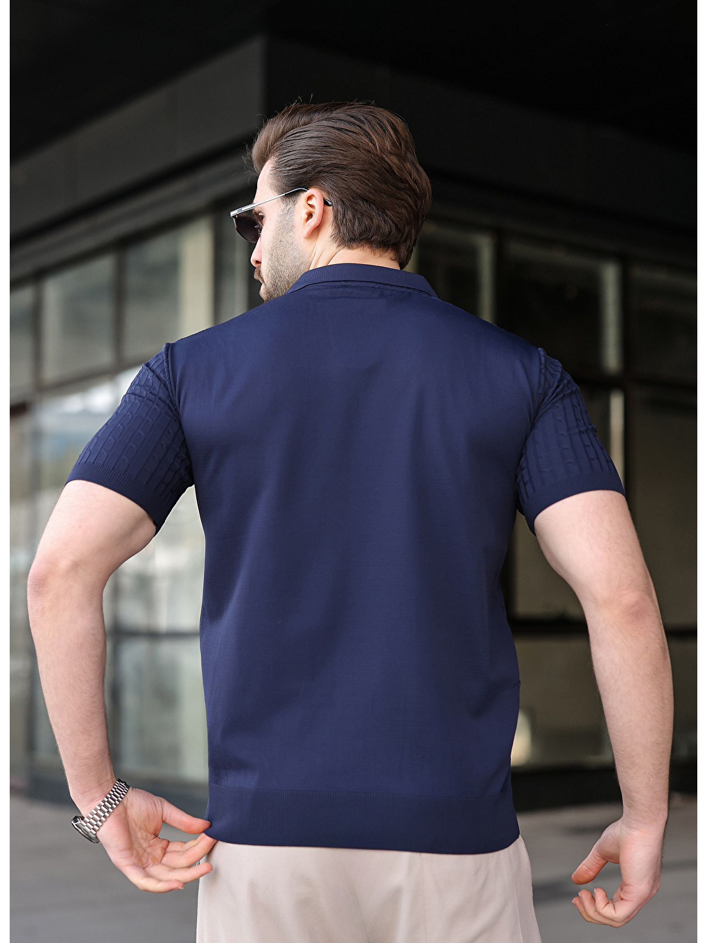 Lacivert Slim Fit Polo Yaka Triko Erkek Tişört E7472-3
