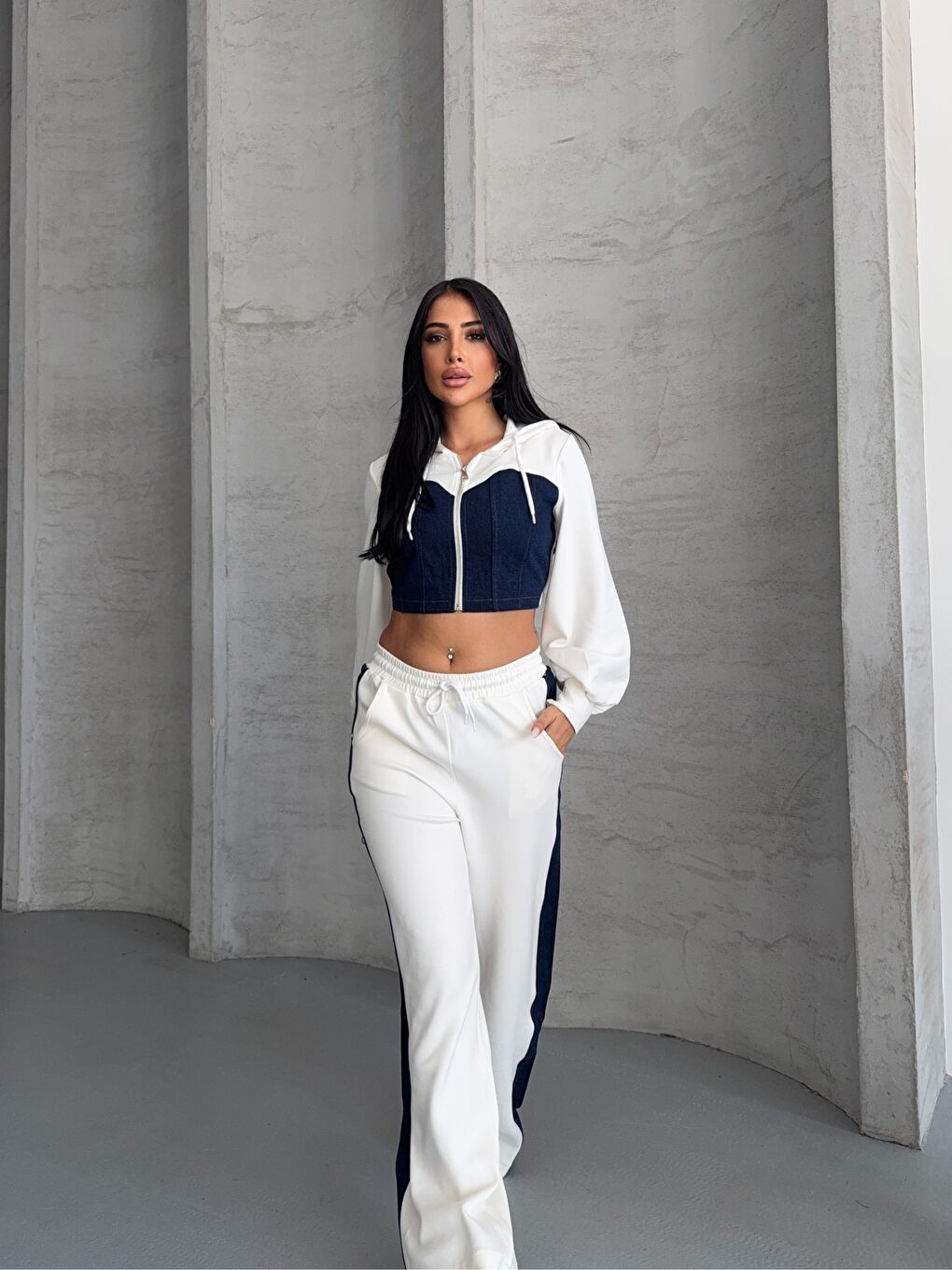 Beyaz Jean Garnili Alt Üst Takım-2