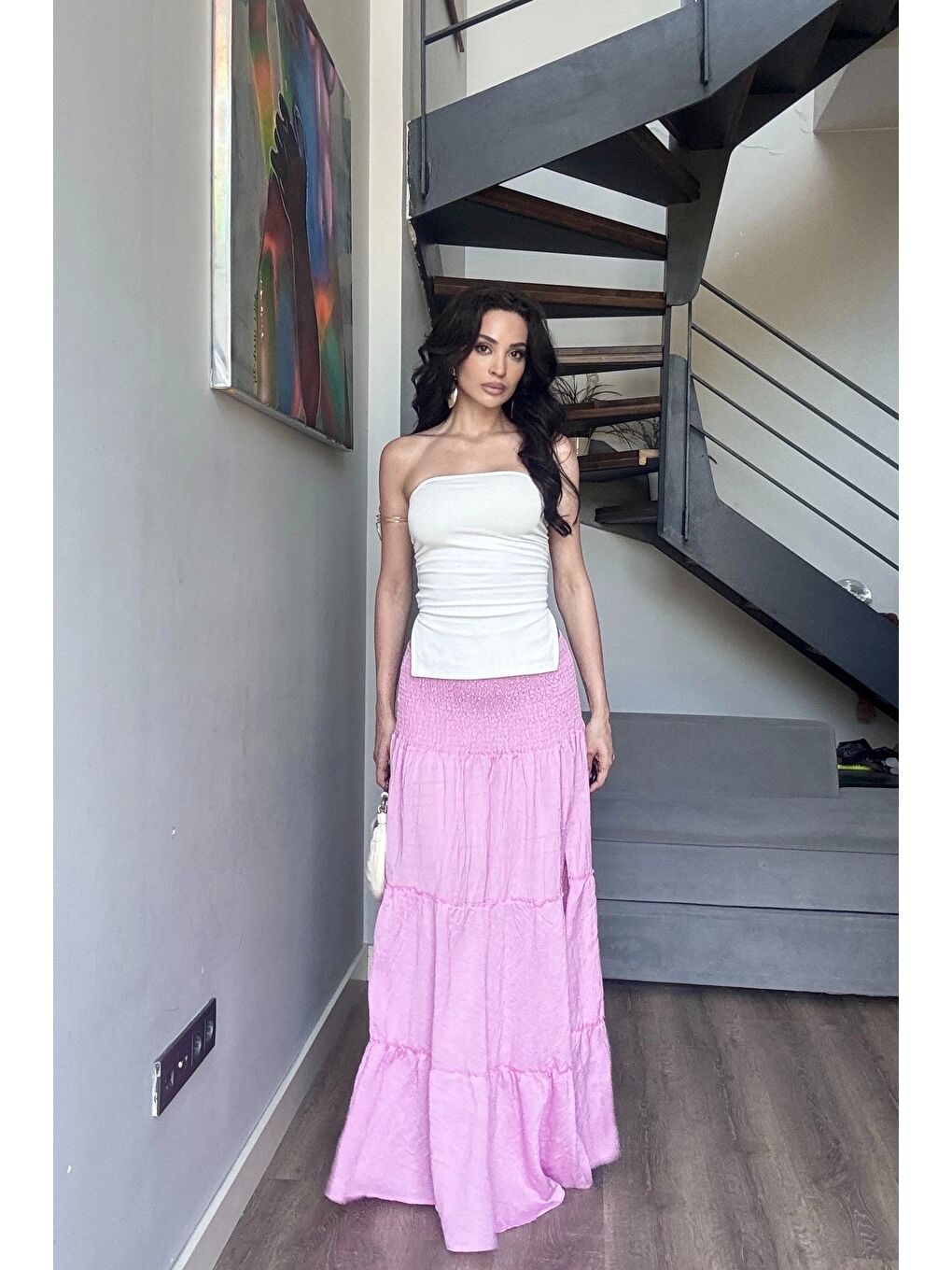 Kadın Pembe Gipeli Yırtmaçlı Etek 1006-2587-5