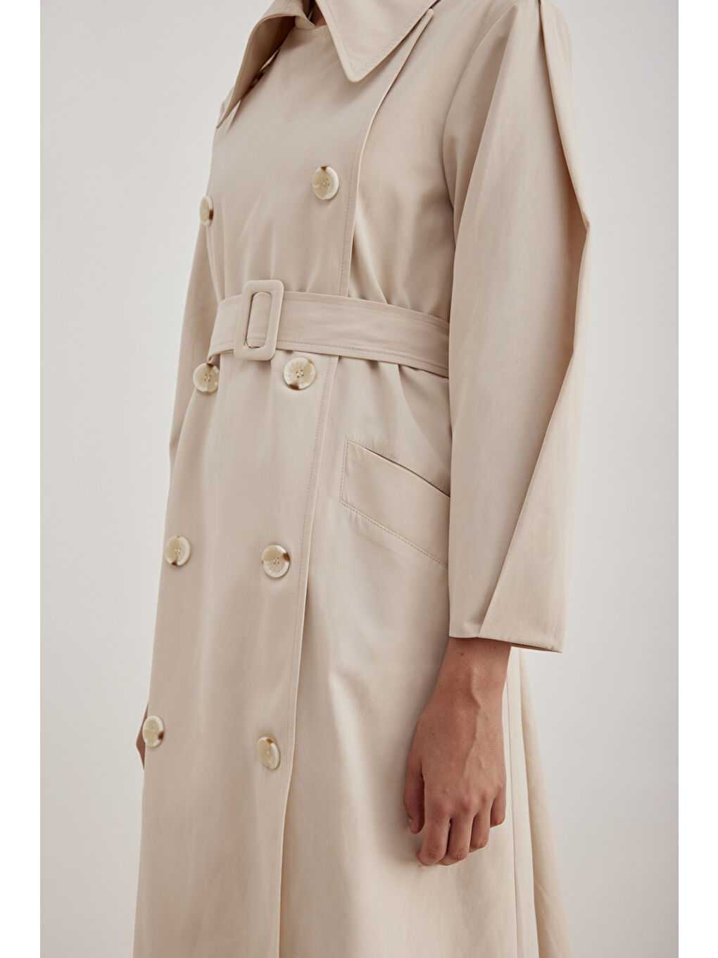 Bej 7183111 Kemer Detaylı Pardösü-4