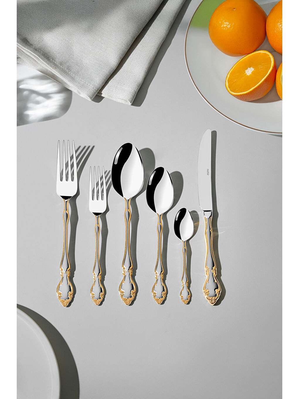 Sarı Adriana Altın Saten 12 Kişilik 72 Parça Kutulu Çatal Kaşık Bıçak Takımı