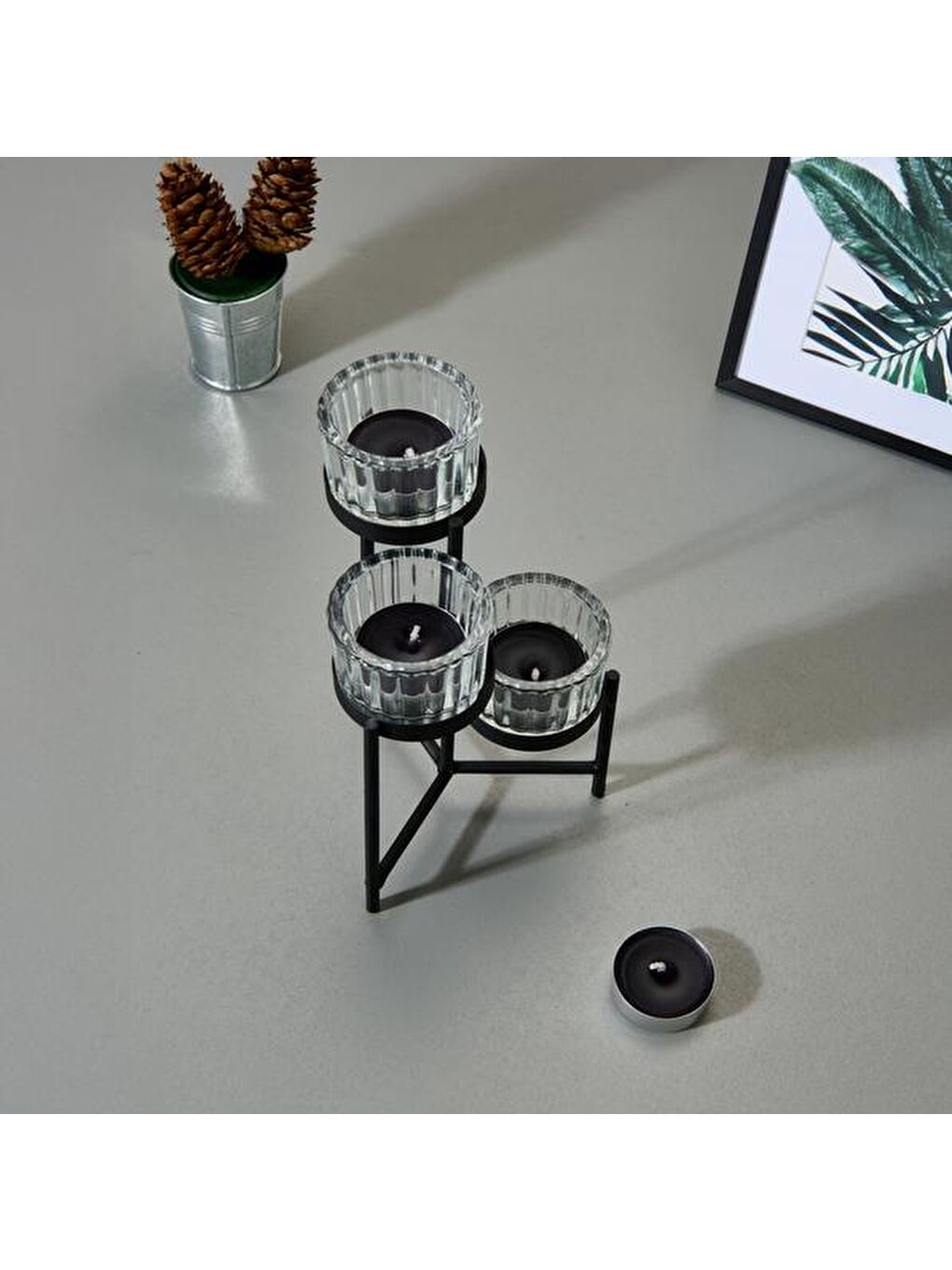 10'lu Tealight Mum - Siyah - 3,8 cm-3