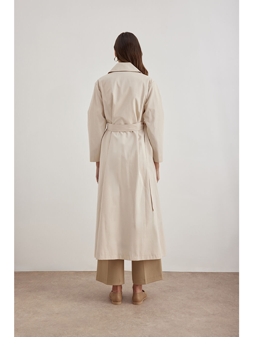Bej 7183111 Kemer Detaylı Pardösü-5