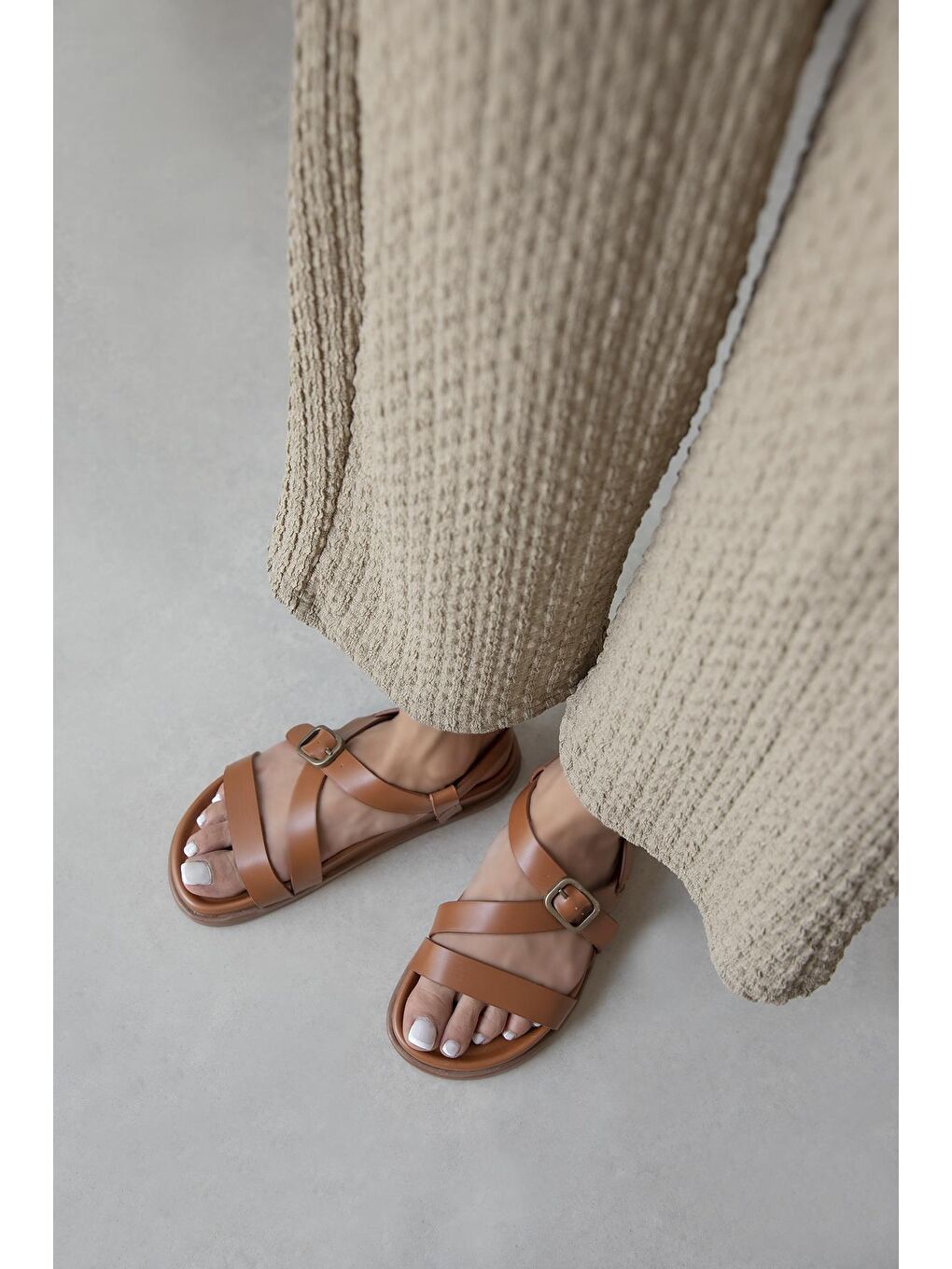 Kahverengi Vitinha Kadın Deri Sandalet Taba