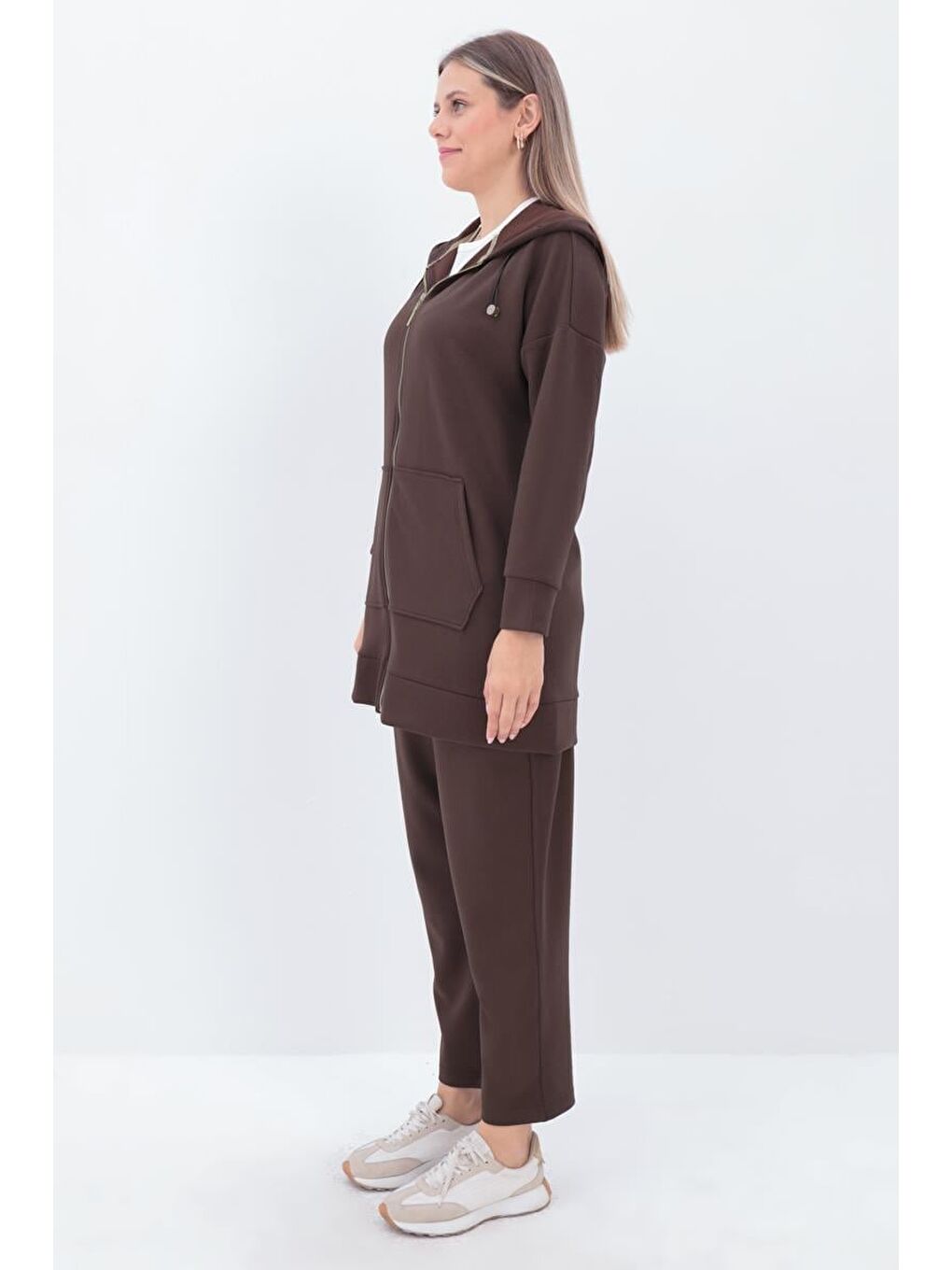 Kahverengi Kahve-Kanguru Cepli Hırkalı Eşofman Takımı-2