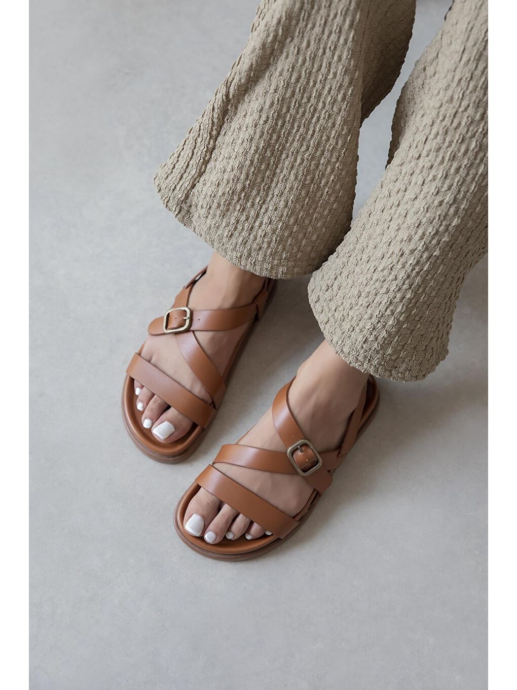 Kahverengi Vitinha Kadın Deri Sandalet Taba-2