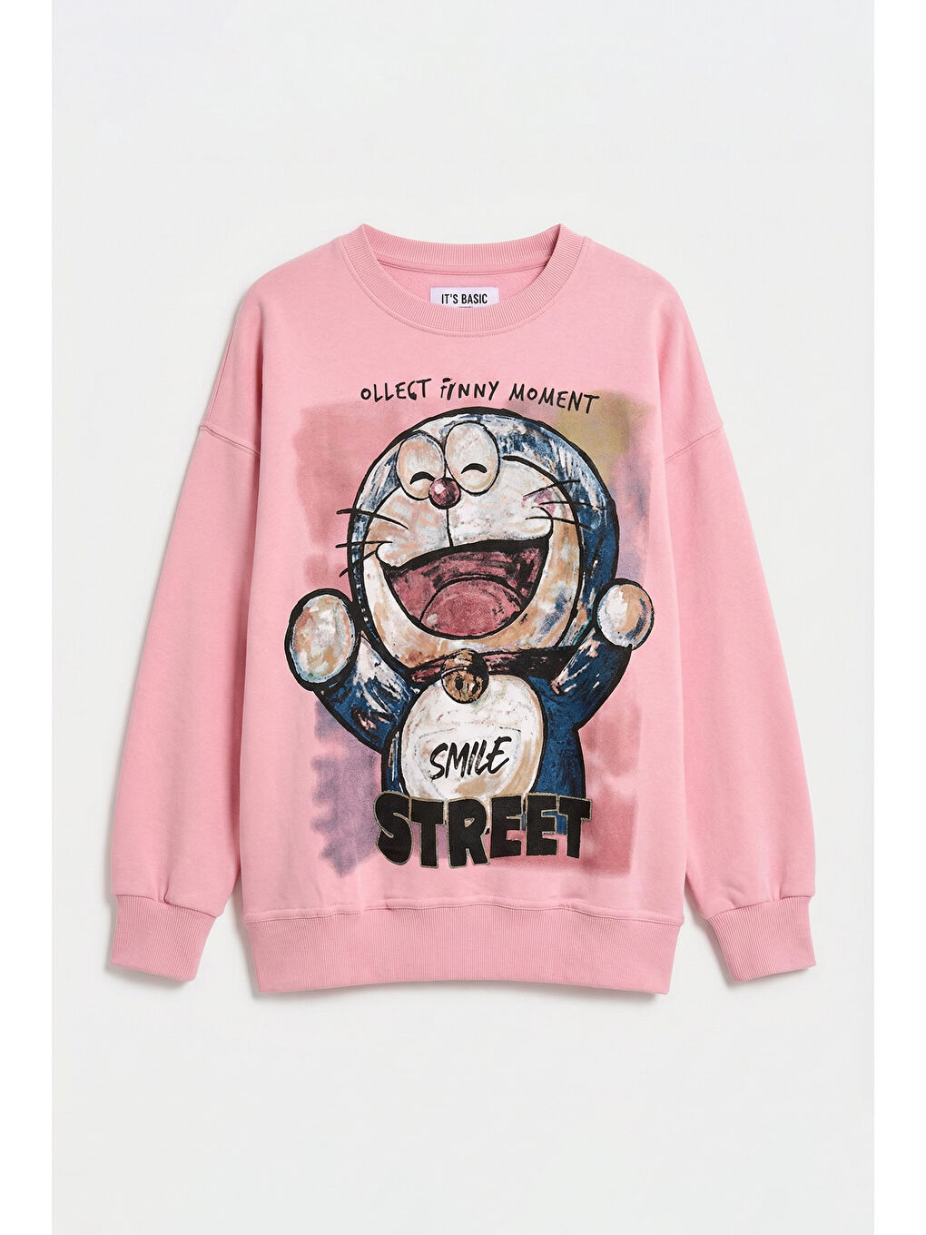 Kadın Pembe w5 Oversize Baskılı %100 Pamuk Organik Kumaş Sweatshirt-1