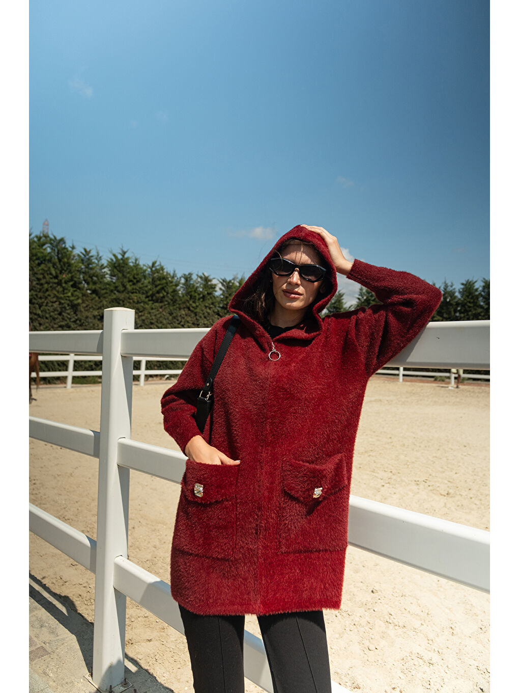 Kadın Fermuarlı Triko Ceket Bordo-2