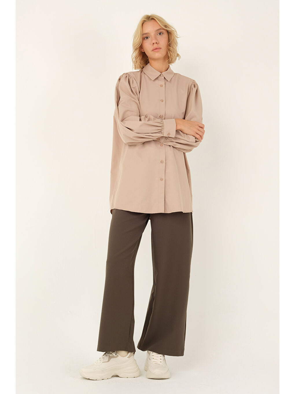 Balon Kol Gömlek Bej-1