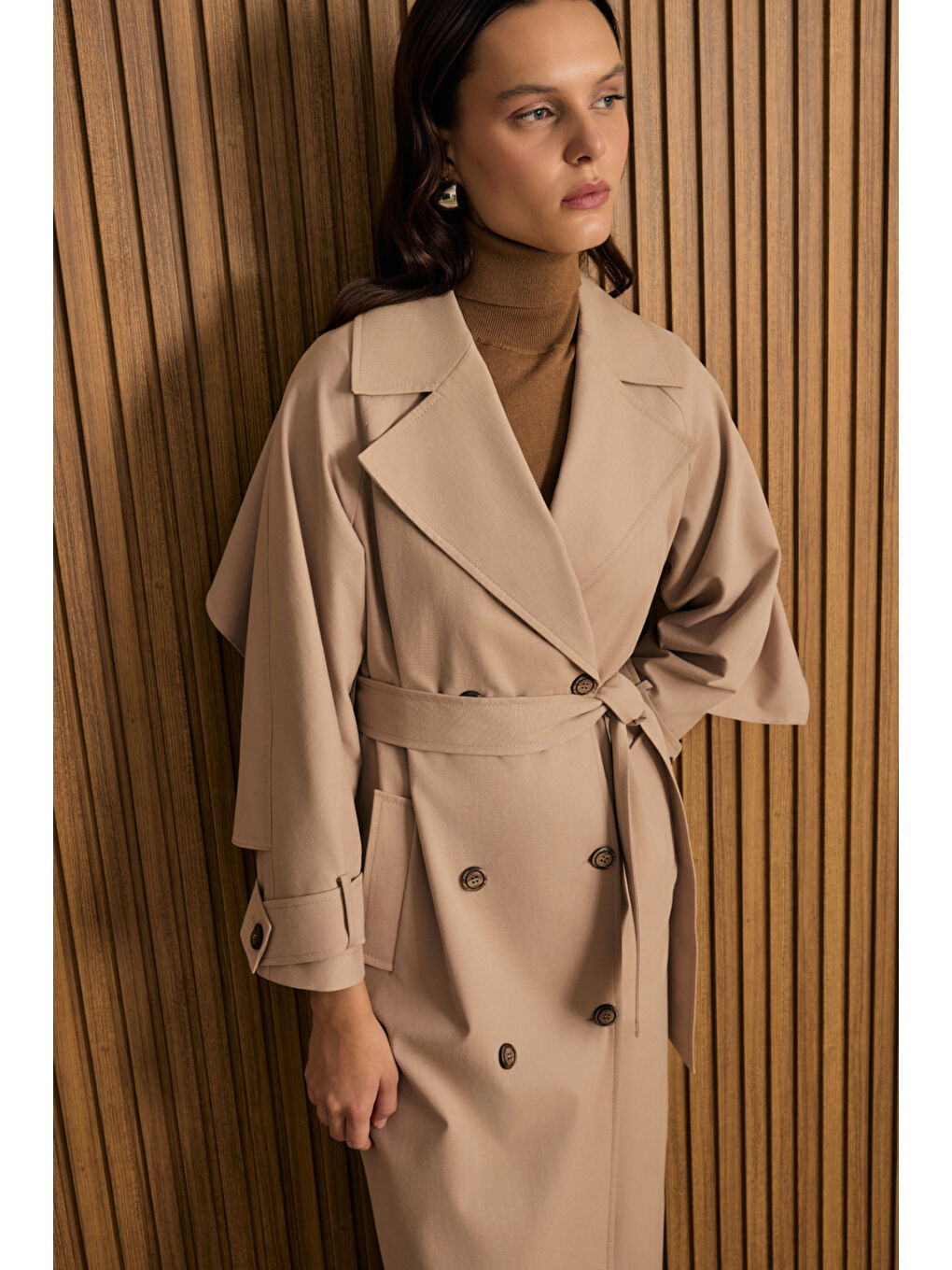 Bej 7178111 Sırtı Rüzgarlıklı Pardösü-2