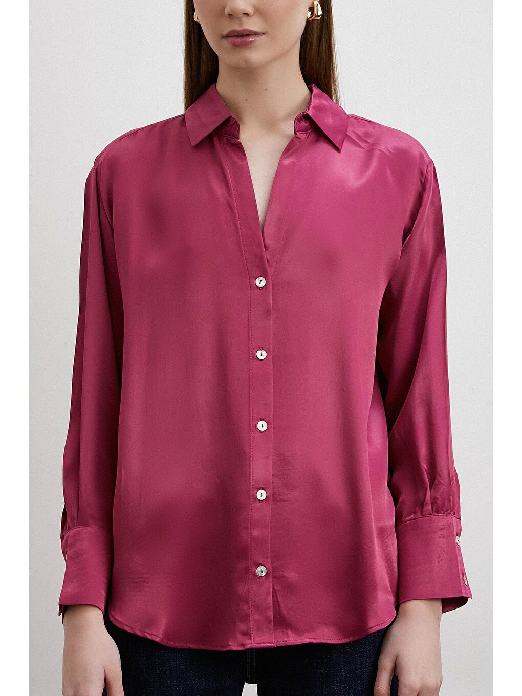 Floş Basic Saten Gömlek Mürdüm-2