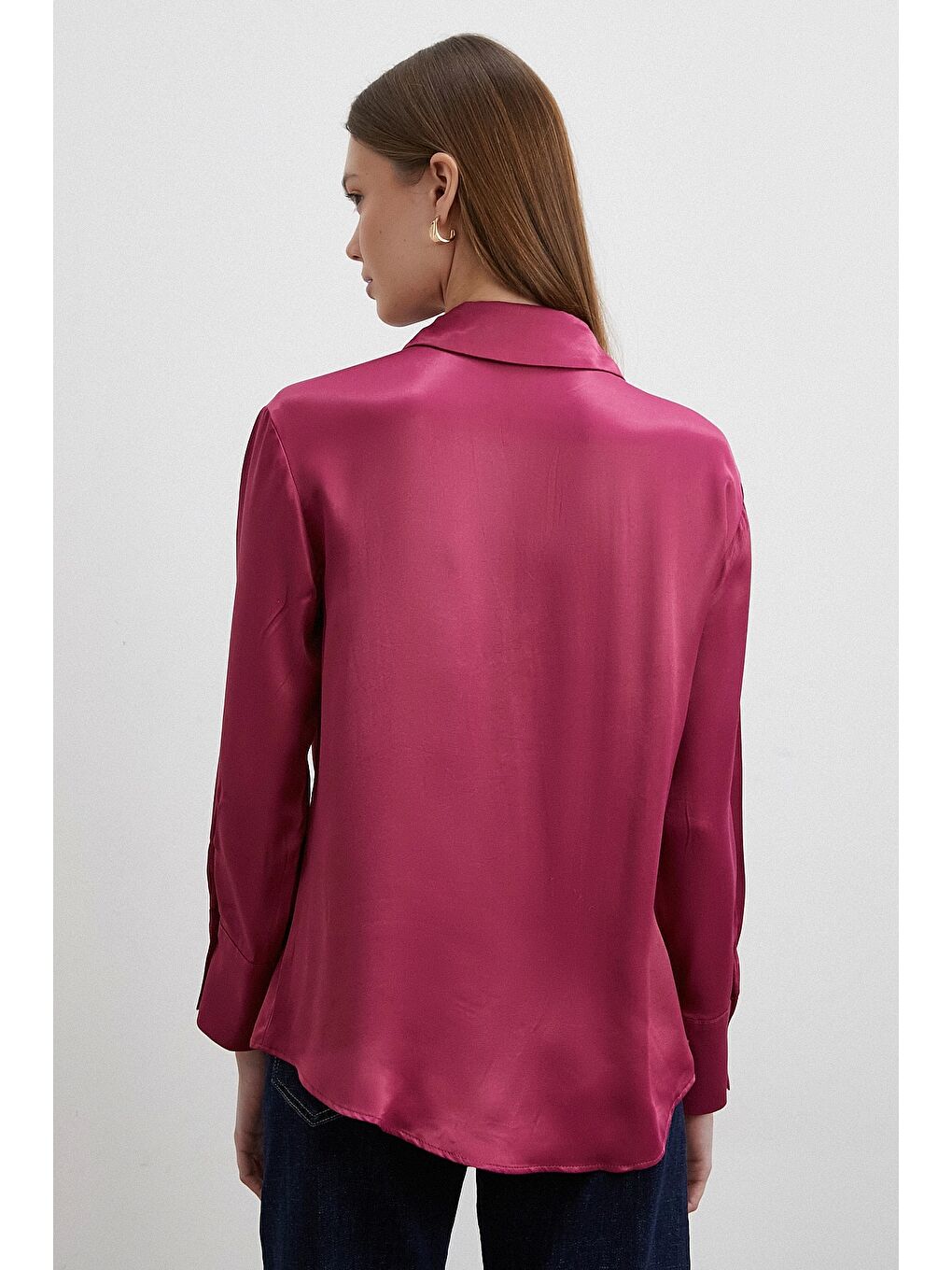 Floş Basic Saten Gömlek Mürdüm-4