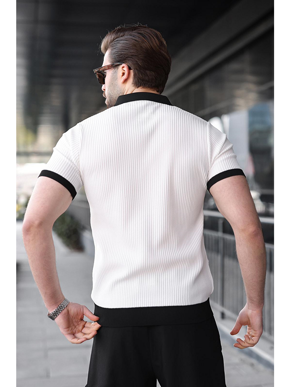 Beyaz Polo Yaka Triko Erkek Tişört E7464-3