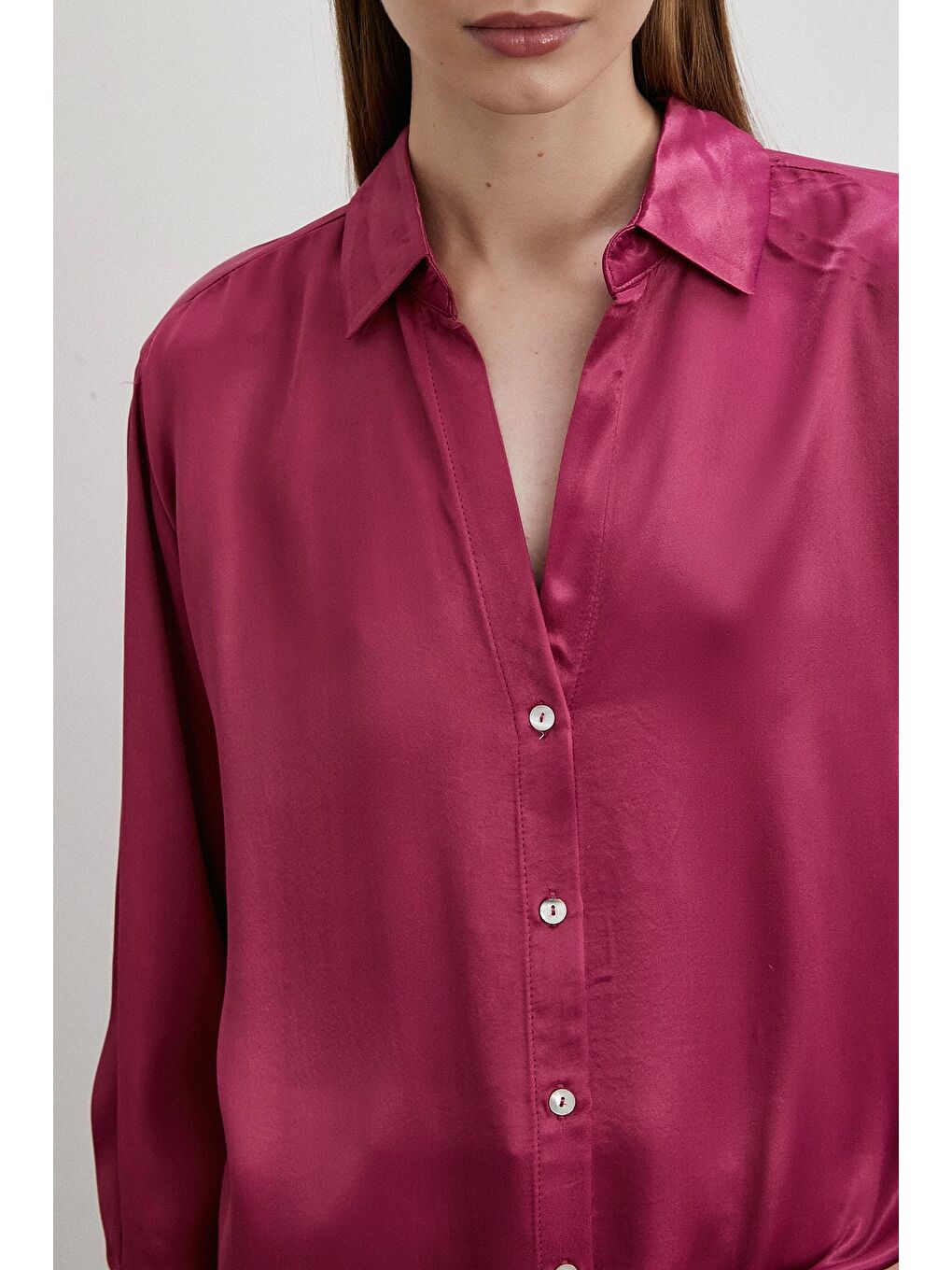 Floş Basic Saten Gömlek Mürdüm-5