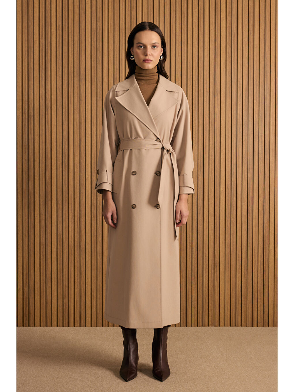 Bej 7178111 Sırtı Rüzgarlıklı Pardösü-3