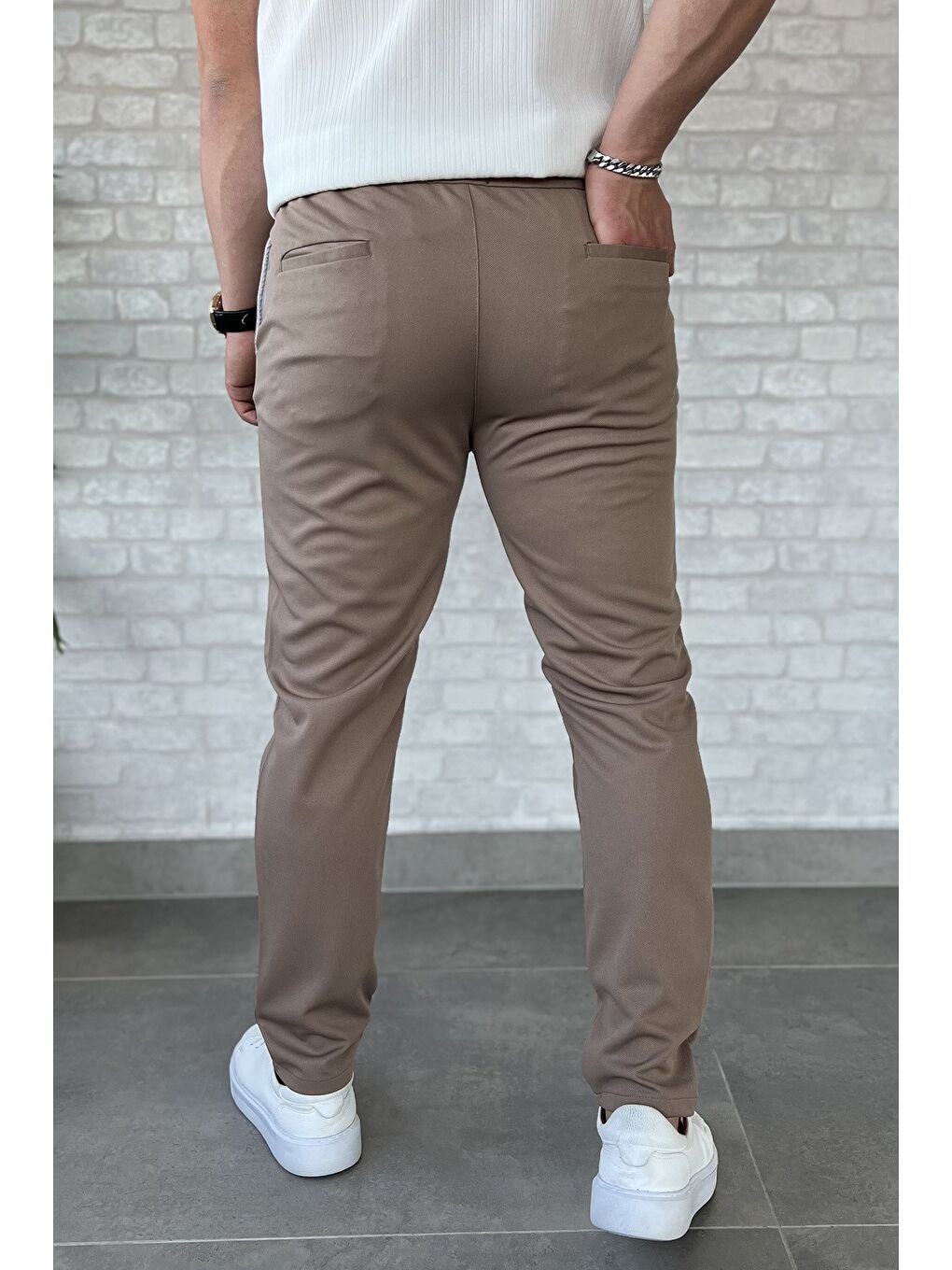 Bej Erkek Bel Bağlamalı Pantolon-2