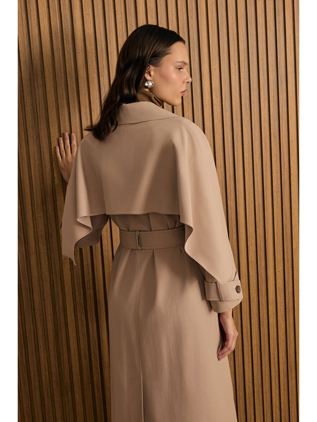 Bej 7178111 Sırtı Rüzgarlıklı Pardösü-5