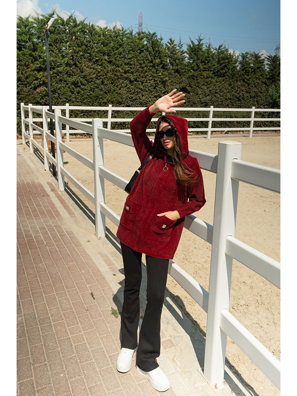 Kadın Fermuarlı Triko Ceket Bordo-3