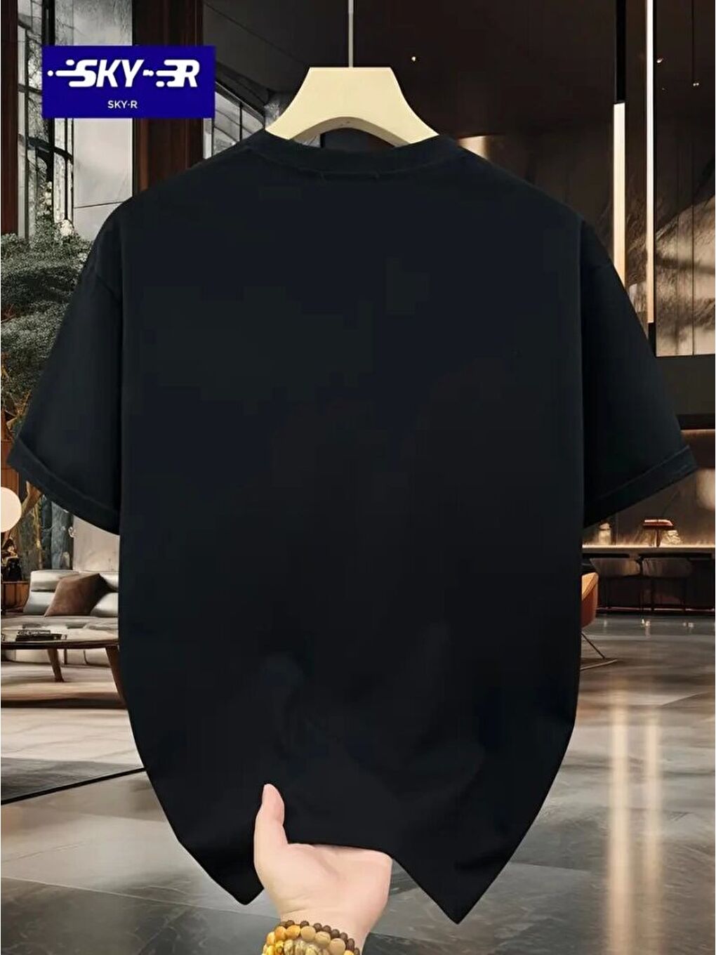 Baskılı Oversize Bisiklet Yaka T-shirt - Siyah-1