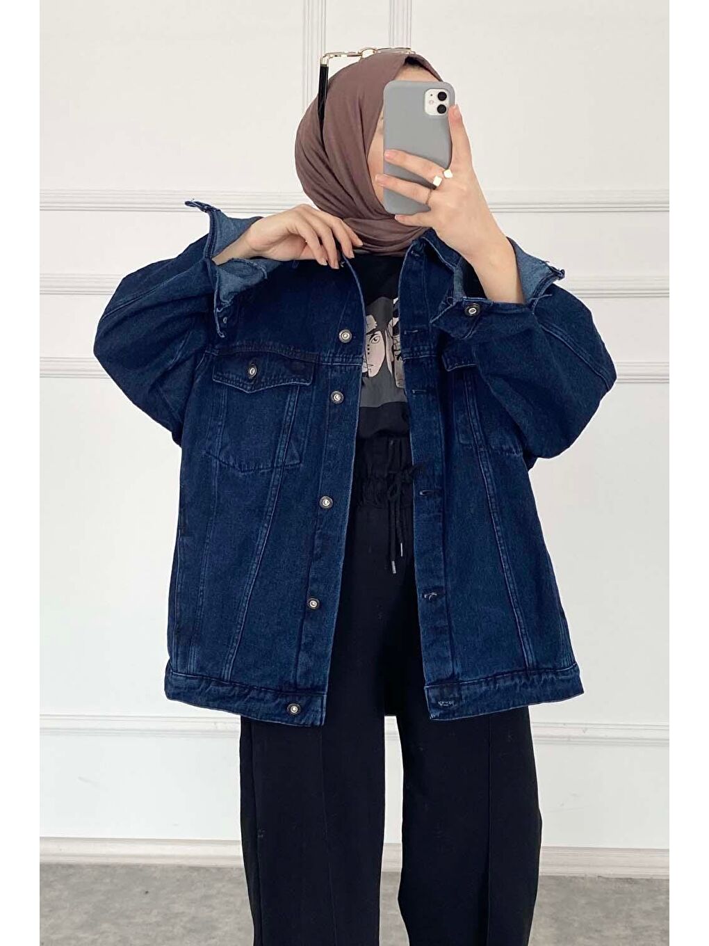 Çift Cepli Oversize Ceket Koyu Mavi-2