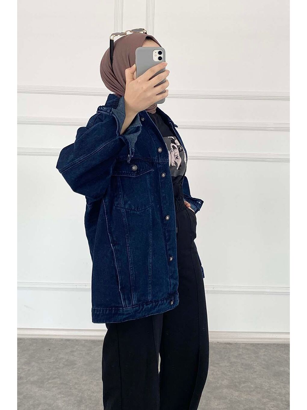 Çift Cepli Oversize Ceket Koyu Mavi-3