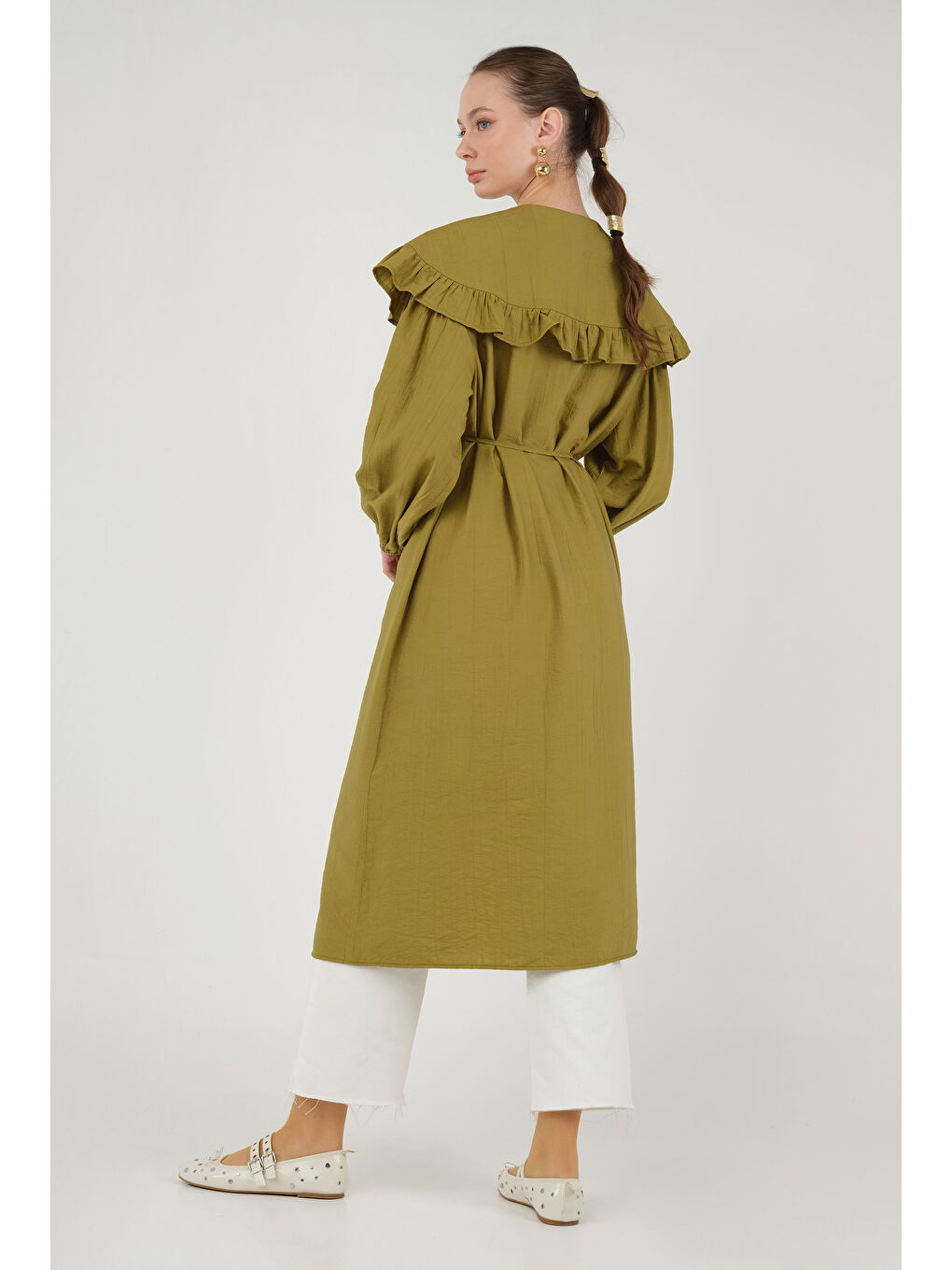 Yeşil Yakası Fırfırlı Gömlek Olive-2