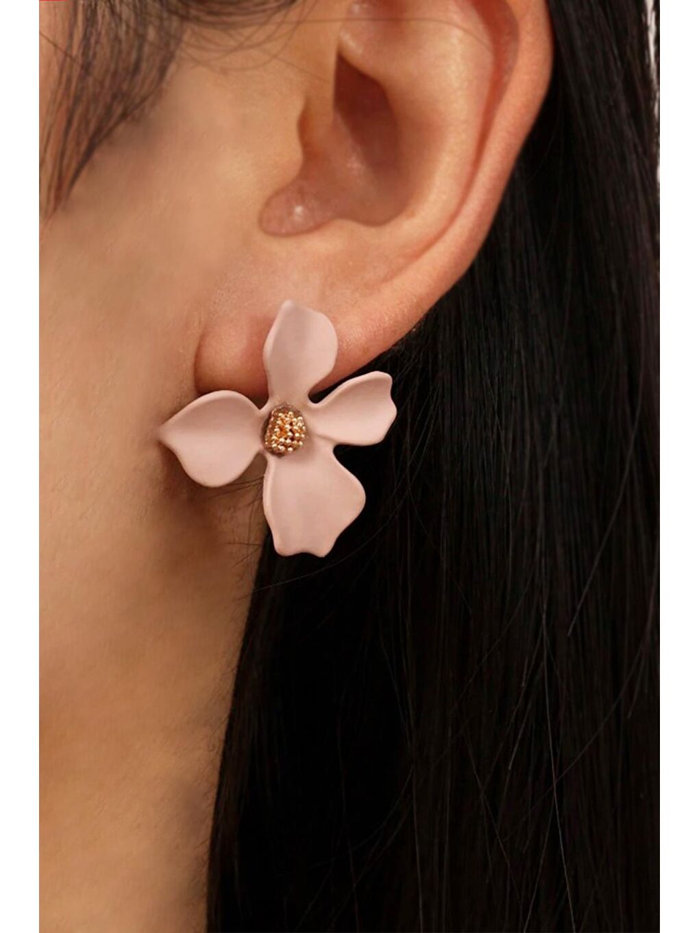 Pembe Zarif Çiçekli Çivi Küpe-2