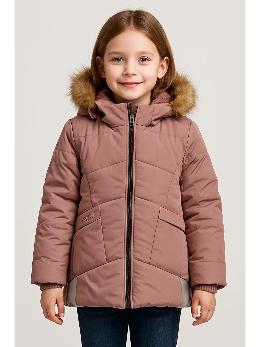 Pembe Kapüşonlu Kışlık Kız Çocuk Mont 4043