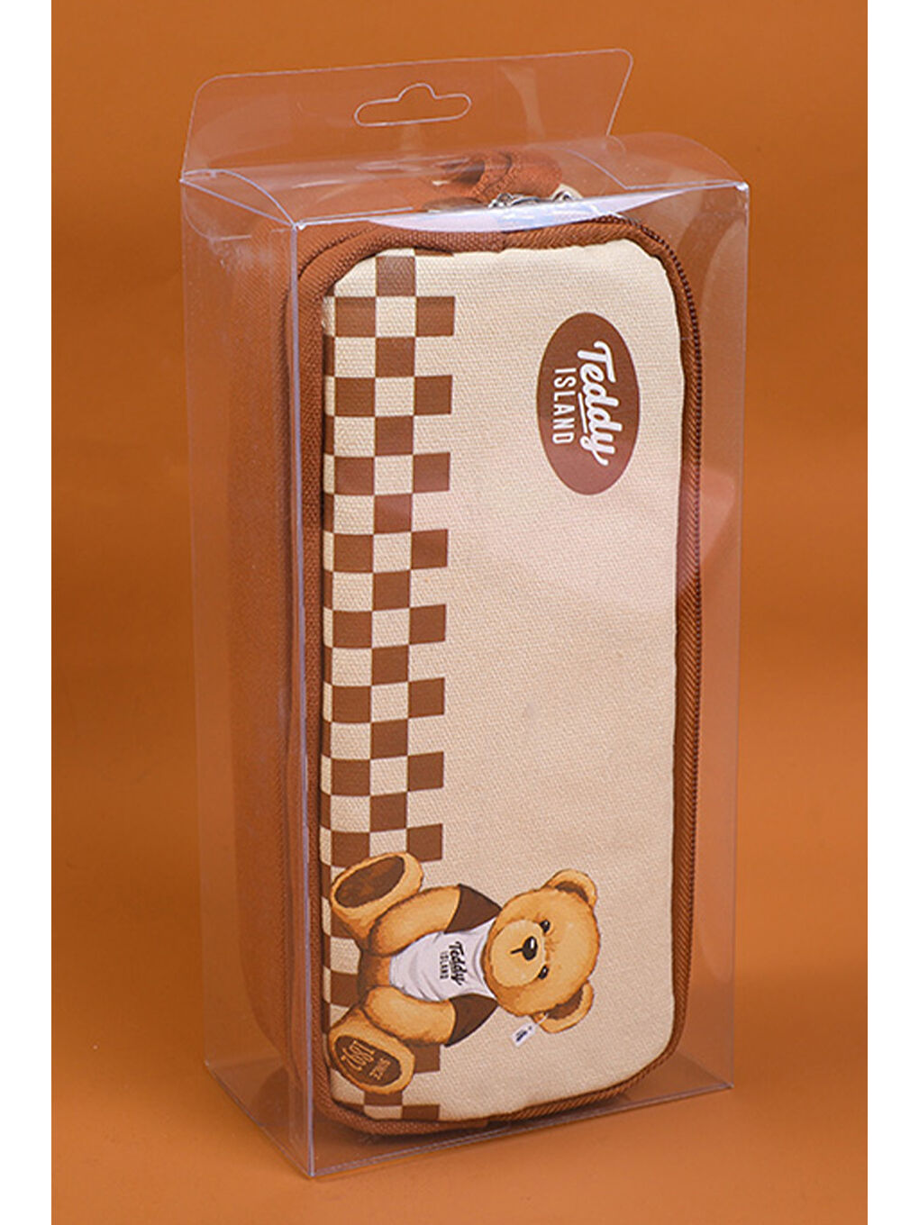 Yoyoso Kahverengi Teddy Island Checkerboard Detailed Pencil Case