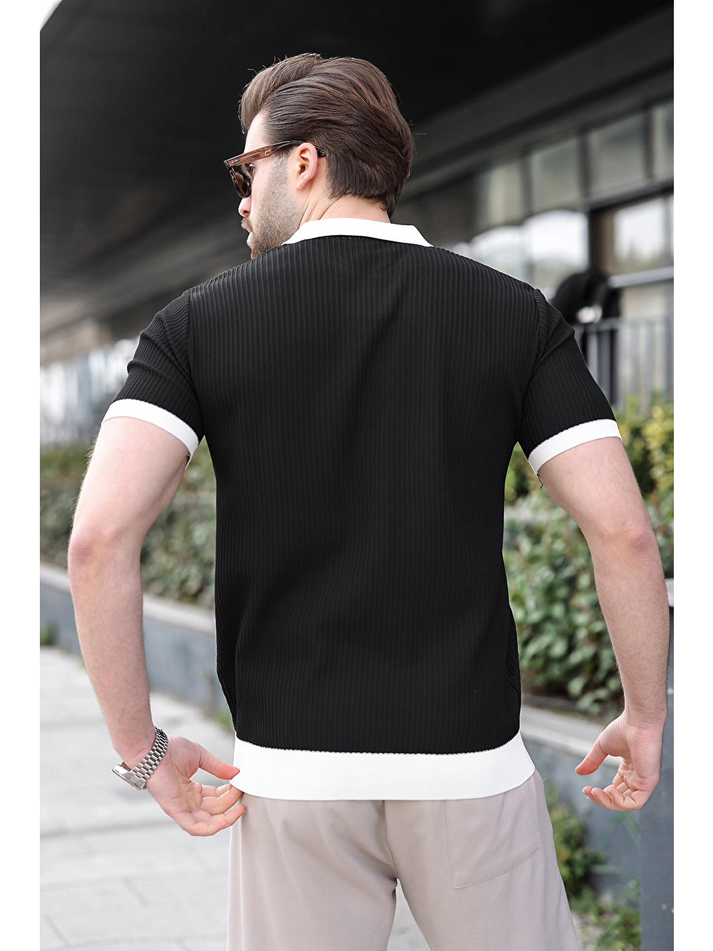 Siyah Polo Yaka Triko Erkek Tişört E7464-1