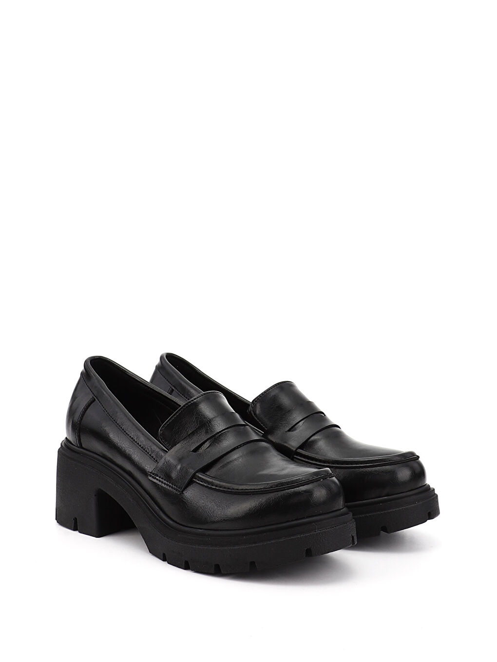 Mor Kadın ZÜMRÜT-SİYAH Kalın Topuklu Loafer Ayakkabı-1