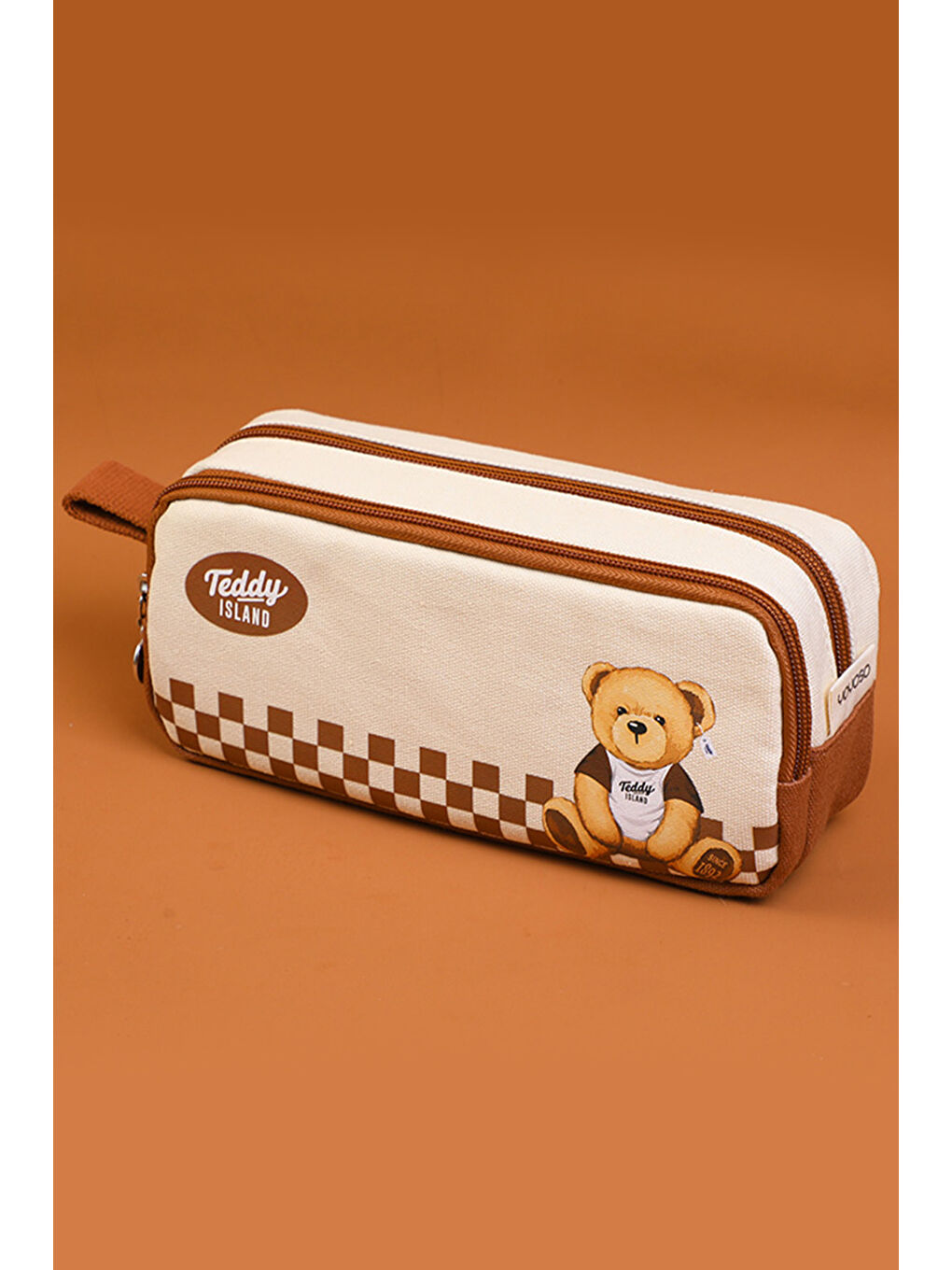 Yoyoso Kahverengi Teddy Island Checkerboard Detailed Pencil Case - 2