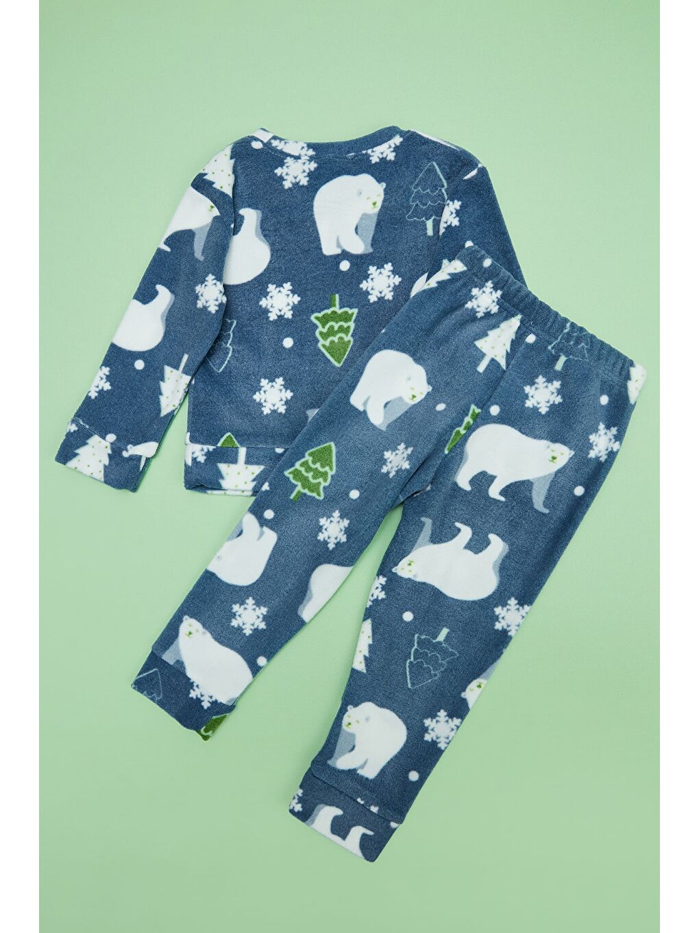 Gri Kutup Ayısı Desenli Polar Unisex Çocuk Pijama Takımı-1